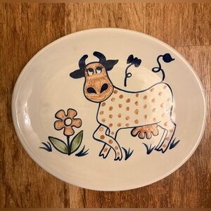 VTG Louisville Stoneware Oval Serving Dish Platter Polka Dot Cow Flower
